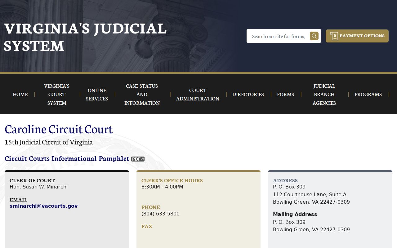 Caroline County Circuit Court schedule and criminal docket information