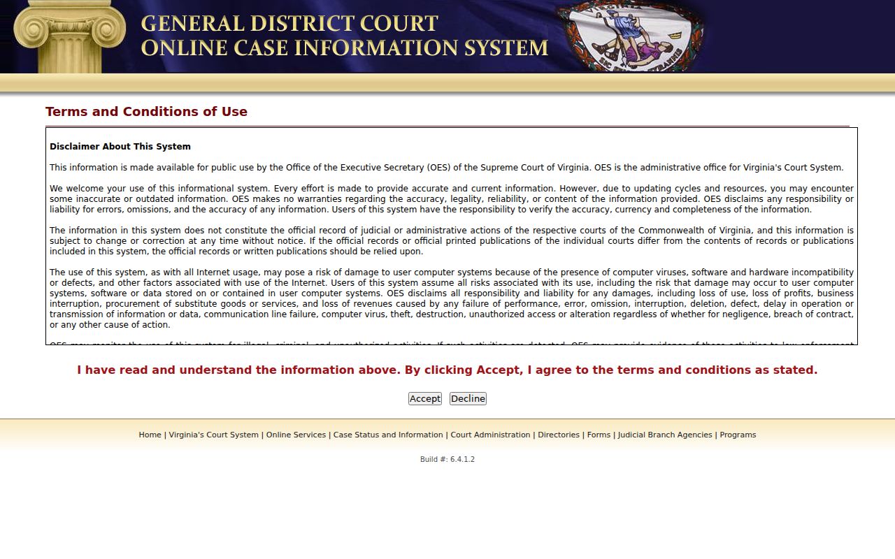 Virginia GDC case and payment entry point for Caroline County traffic warrant records