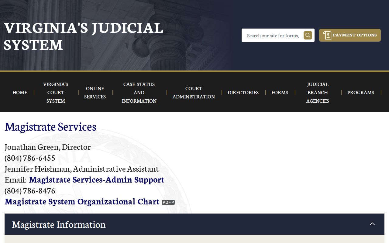 Virginia magistrate authority page for Caroline County arrest warrant process